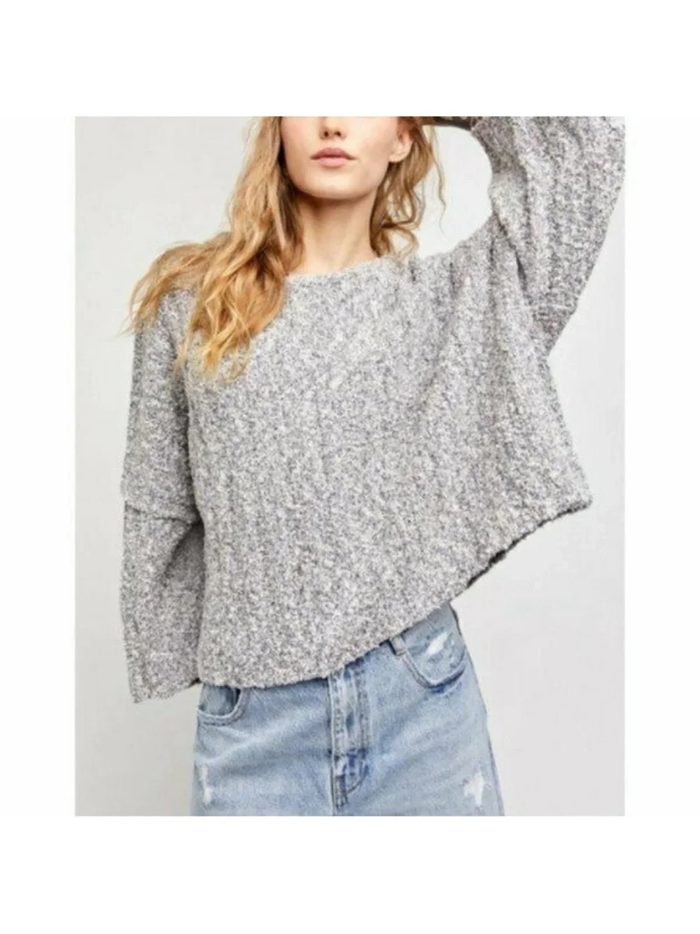 Free People Size Medium Good Day Pullover Sweater Charcoal Knit Oversized